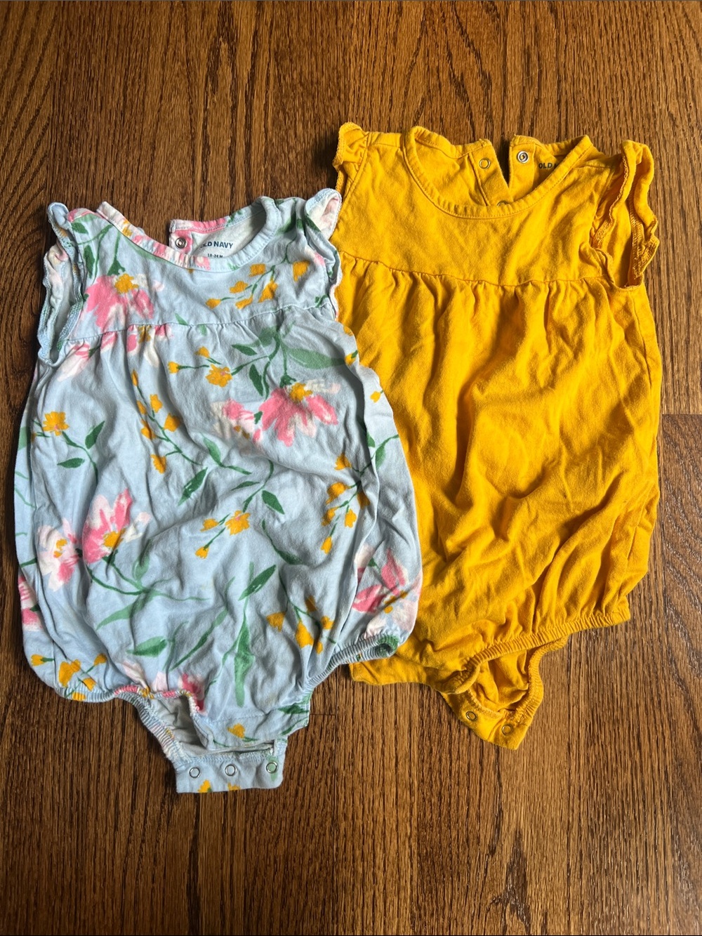 Old Navy Yellow and Floral Baby One-Piece Romper Set